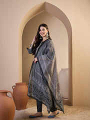 Women Ethnic Motifs Printed Regular Chanderi Cotton Kurta with Trousers & With Dupatta