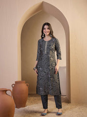 Women Geometric Printed and Hand Embroidered Kurta Set with Dupatta