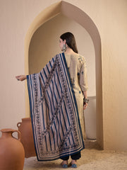 Women Floral Printed Regular Thread Work Chanderi Cotton Kurta with Trousers & With Dupatta