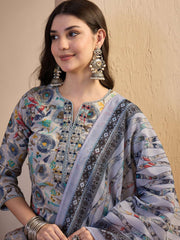 Women Floral Printed and Hand Embroidered Kurta Set With Dupatta