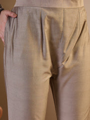 Women Printed Regular Thread Work Chanderi Cotton Top with Trousers & With Dupatta