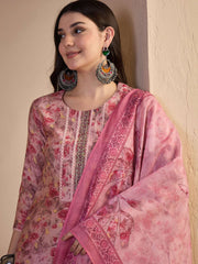 Women Floral Printed and Hand Embroidered Kurta Set with Dupatta