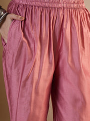 Women Floral Printed Regular Thread Work Chanderi Cotton Top with Trousers & With Dupatta