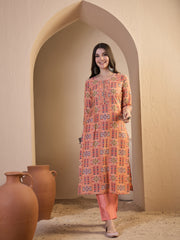 Women Ethnic Motifs Printed Regular Chanderi Cotton Kurta with Trousers & With Dupatta
