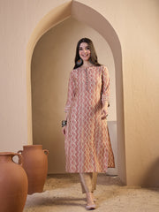 Women Printed Regular Thread Work Chanderi Cotton Kurta with Trousers & With Dupatta