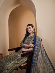 Ethnic Motifs Printed Thread Work Chanderi Cotton Kurta with Trousers & Dupatta