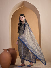 Women Ethnic Motifs Printed Regular Chanderi Cotton Kurta with Trousers & With Dupatta