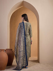 Ethnic Motifs Printed Thread Work Chanderi Cotton Kurta with Trousers & Dupatta