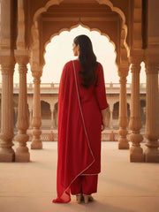 Women Floral Embroidered Regular Thread Work Chanderi Cotton Kurta with Trousers & With Dupatta