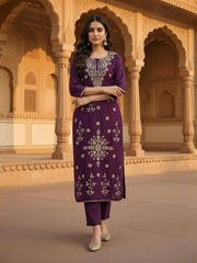 Women Ethnic Motifs Embroidered Regular Thread Work Chanderi Cotton Kurta with Trousers  And Dupatta