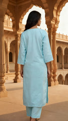 Women Ethnic Motifs Embroidered Regular Thread Work Pure Cotton Kurta with Trousers & With Dupatta