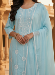 Women Ethnic Motifs Embroidered Regular Thread Work Pure Cotton Kurta with Trousers & With Dupatta