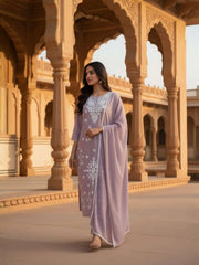 Women Ethnic Motifs Embroidered Regular Thread Work Pure Cotton Kurta with Trousers & Dupatta