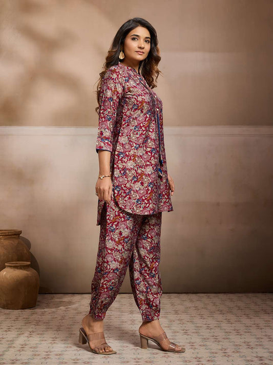 Printed Mandarin Collar Top & Trousers Co-Ords