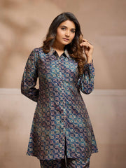 Printed Shirt Collar Top & Trousers Co-Ords