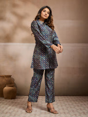 Printed Shirt Collar Top With Palazzos Co-Ords