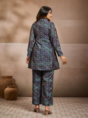 Printed Shirt Collar Top With Palazzos Co-Ords
