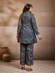 Printed Shirt Collar Top & Trousers Co-Ords