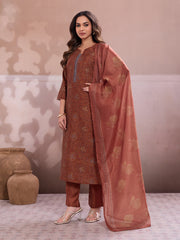 Women Ethnic Motifs Printed Regular Thread Work Chanderi Cotton Kurta with Trousers &