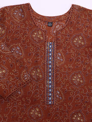 Women Ethnic Motifs Printed Regular Thread Work Chanderi Cotton Kurta with Trousers &