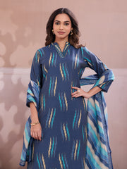 Women Printed Regular Thread Work Chanderi Cotton Kurta with Trousers & With Dupatta
