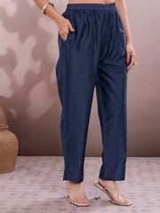 Women Printed Regular Thread Work Chanderi Cotton Kurta with Trousers & With Dupatta