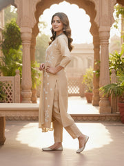 Ethnic Motifs Embroidered Thread Work Chanderi Cotton Kurta & Trousers