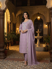 Women Ethnic Motifs Embroidered Regular Thread Work Chanderi Cotton Kurta with Trousers &