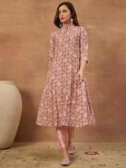 Women Ethnic Motifs Printed Regular Chanderi Cotton Kurta with Trousers & With Dupatta