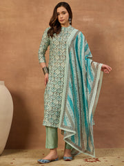Women Ethnic Motifs Printed Regular Chanderi Cotton Kurta with Trousers & With Dupatta
