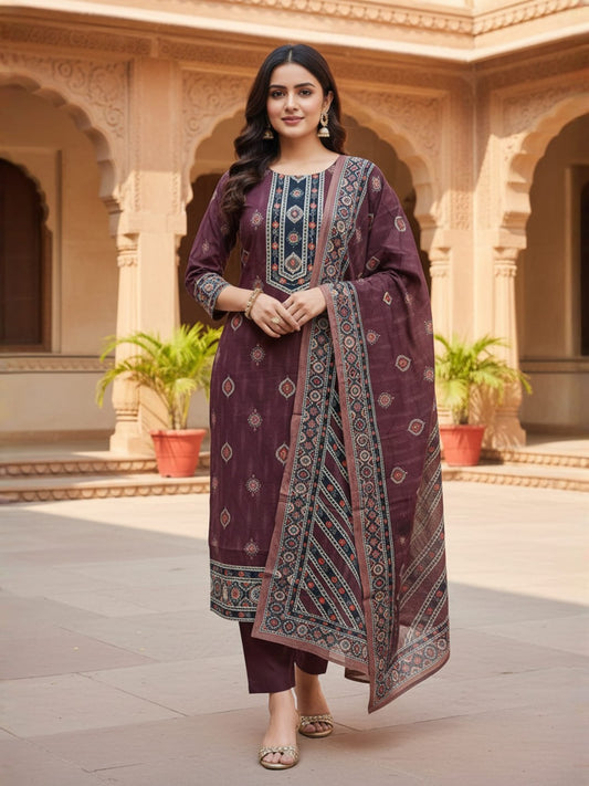 Women Ethnic Motifs Printed Regular Pure Cotton Kurta with Trousers & With Dupatta