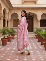 Women Printed Regular Art Silk Kurta with Trousers & With Dupatta