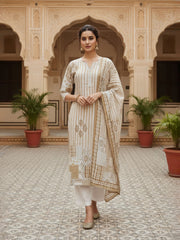 Women Printed Regular Art Silk Kurta with Trousers & With Dupatta