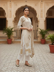 Women Printed Regular Art Silk Kurta with Trousers & With Dupatta