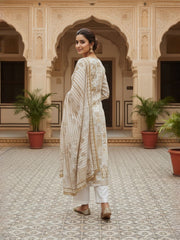 Women Printed Regular Art Silk Kurta with Trousers & With Dupatta