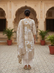 Women Printed Regular Art Silk Kurta with Trousers & With Dupatta