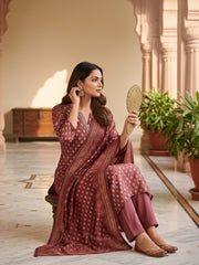 Women Ethnic Motifs Printed Regular Chanderi Cotton Kurta with Trousers & With Dupatta