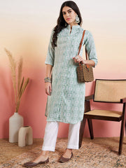 Green Women Ethnic Motifs Printed Flared Sleeves Kurta