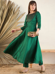 Green Women Flared Sleeves Gotta Patti Brocade Anarkali Kurta