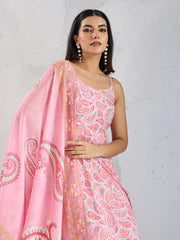 Paisley Printed A Line Gotta Patti Kurta With Trousers & With Dupatta