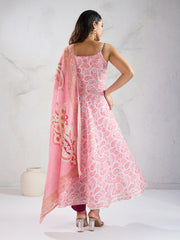 Pink Paisley Printed Shoulder Strap A-Line Kurta With Trousers