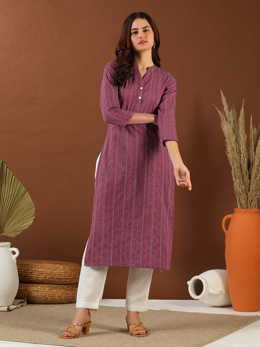 Women Striped Woven Design Straight Kurta
