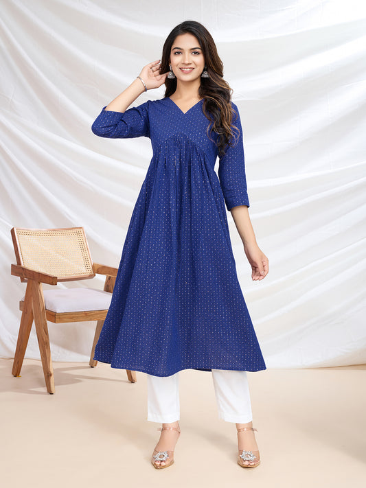 Embellished V-Neck Three-Quarter Sleeves Kurta
