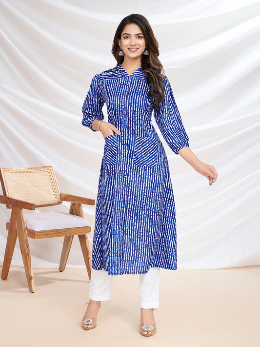 Abstract Printed V-Neck Three-Quarter Sleeves Straight Kurta