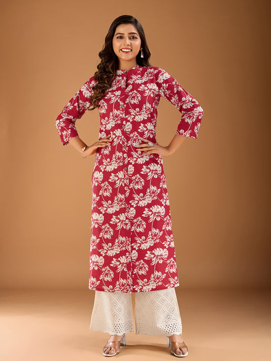 Women Floral Printed Button Detailed A-Line Kurta
