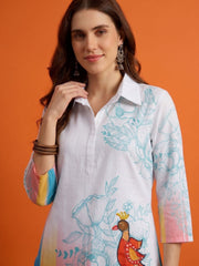 Floral Linen Colourblocked Top with Trousers