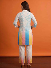 Floral Linen Colourblocked Top with Trousers