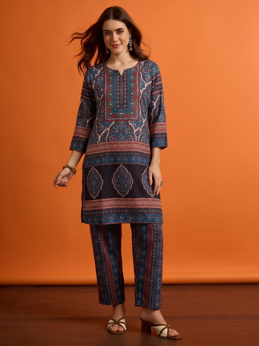 Linen Printed Top with Trousers