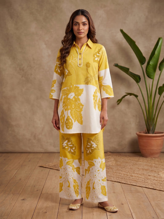 Floral Linen Printed Tunic with Palazzos
