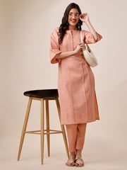 Mandarin Collar Tucked Straight Kurta with Trousers